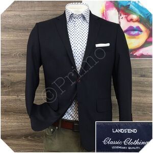 LAND'S END Mens Navy Blazer Sport Coat Casual Jacket‎ Size 42S Classic Wool Suit